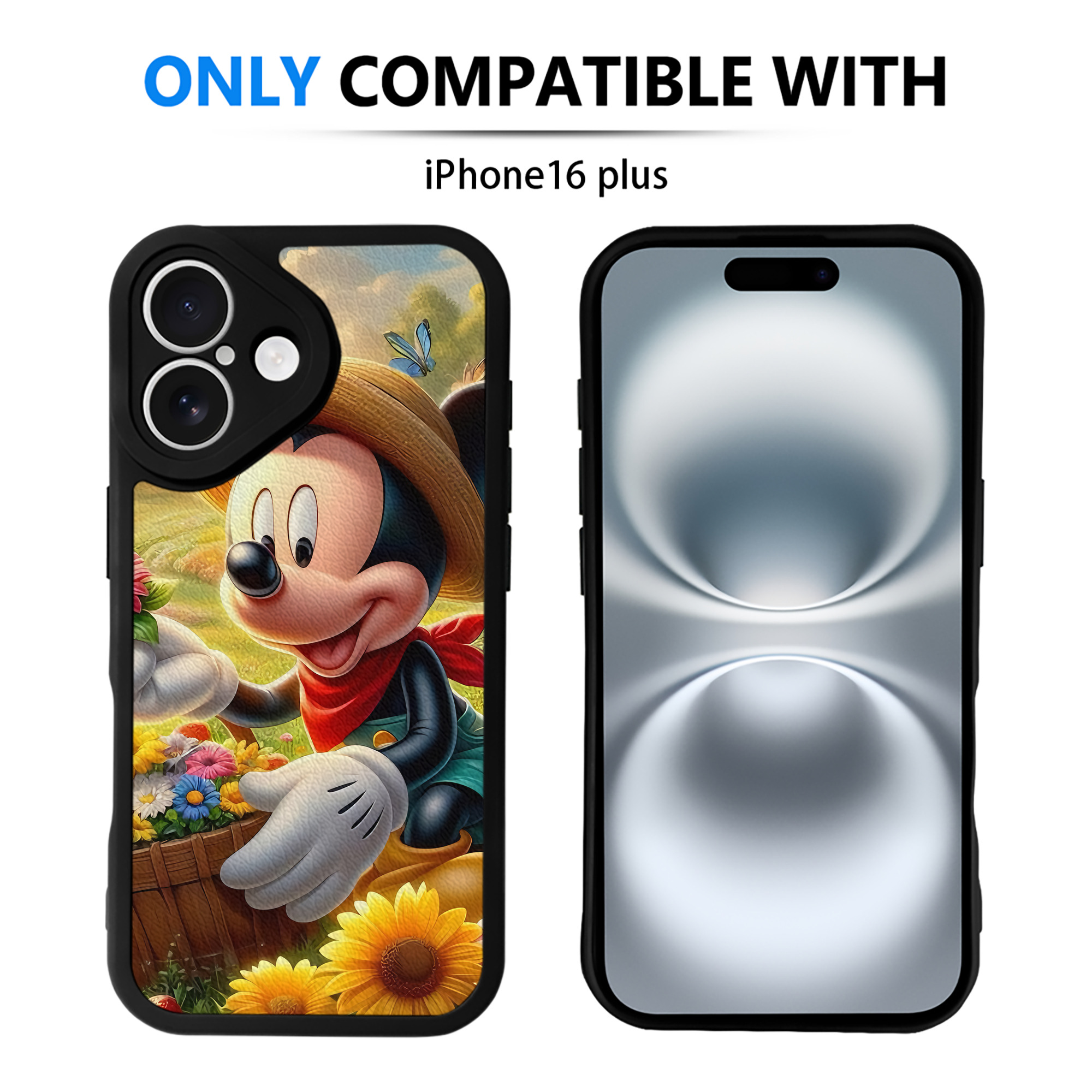 （画像用） ミッキーマウス Mickey Mouse 【iPhone 16シリーズ対応】シリコンスマホケース（レザー調） 材質：シリコン